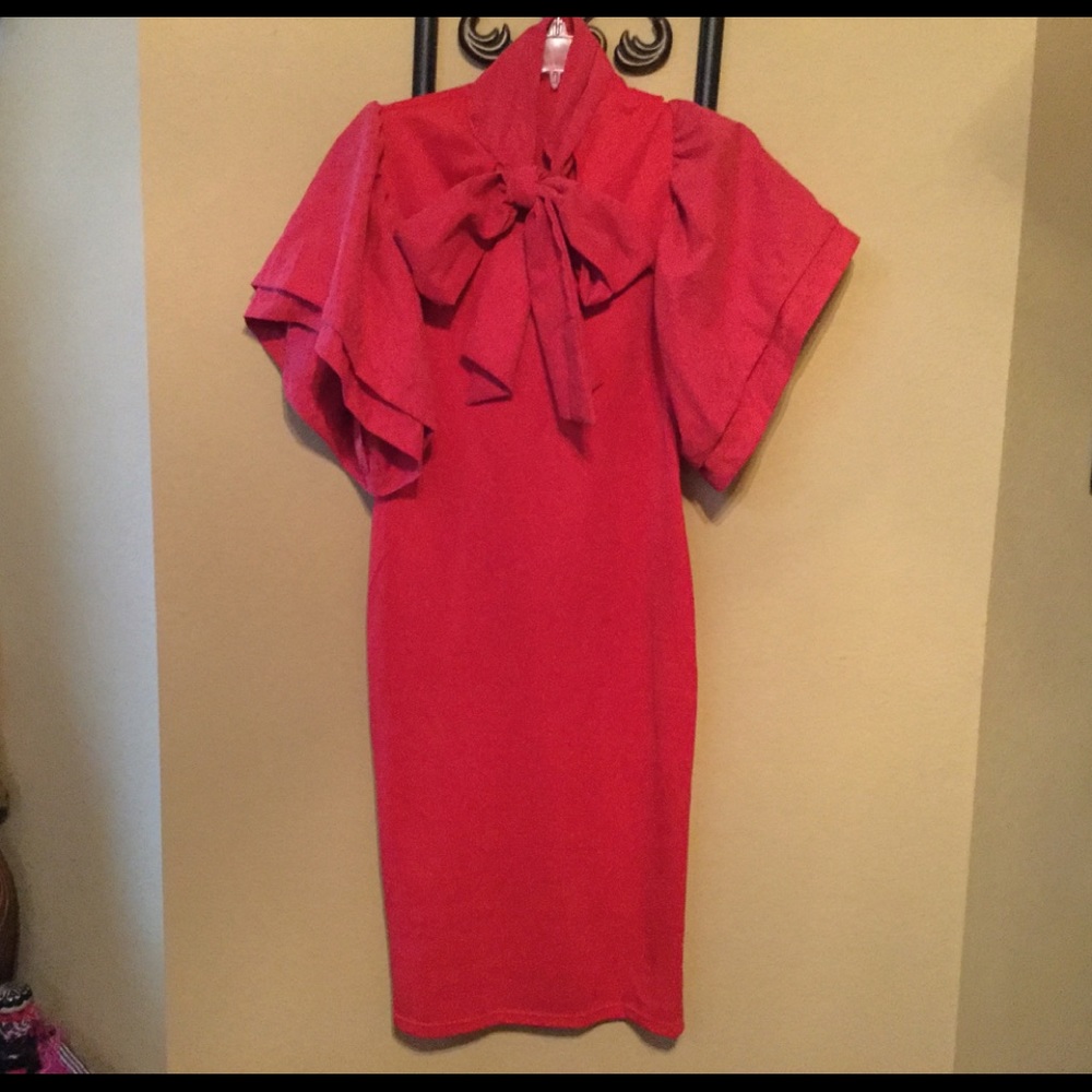 Orange Flutter Sleeve Bow Dress